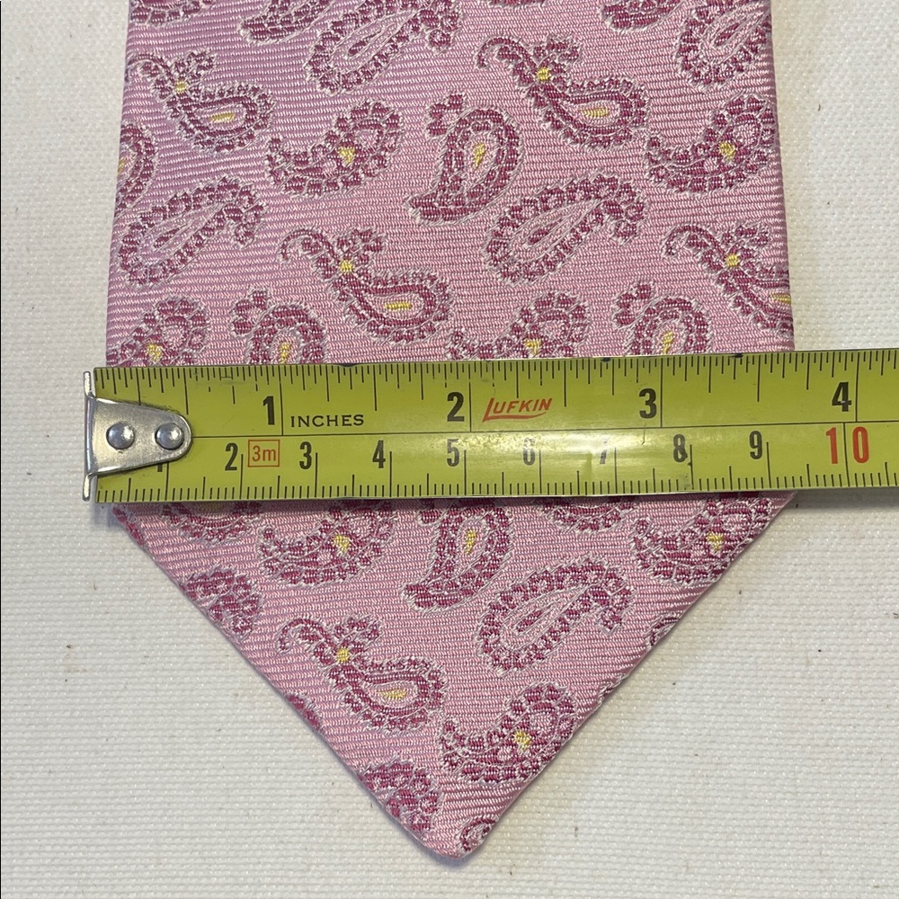 PAUL FREDRICK Silk Hand-Tailored Pink & Gold Paisley Tie Preppy Office Classic - Picture 6 of 6